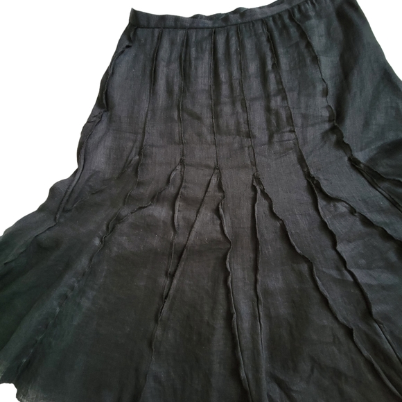Spanner Black Linen A-Line Midi Skirt Fit and Flare Triangular Inserts Lined 12 - Picture 4 of 10